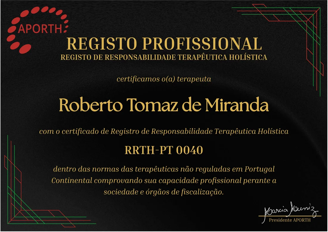 Certificado APORTH de Roberto Tomaz — RRTH-PT 0040